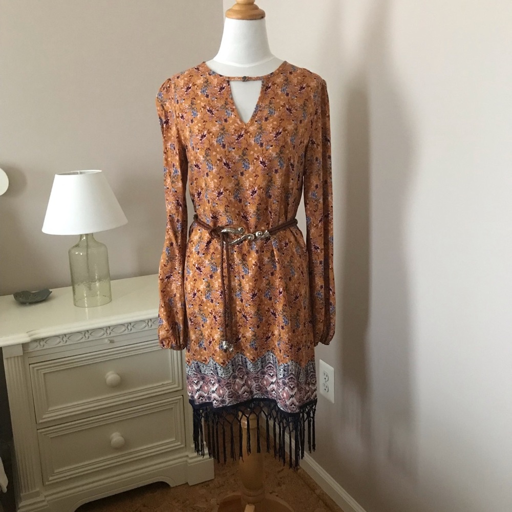XHILARATION FRINGED BOHO DRESS